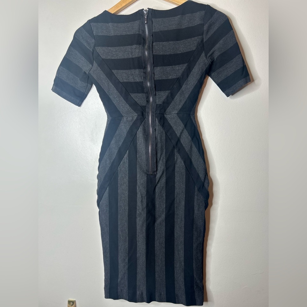 Anthropologie Maeve Geoplane gray black stripe bodycon pencil dress Size 2 - Picture 6 of 6